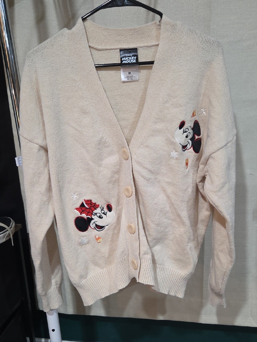 Disney Cream Mickey Mouse Embroidered Button Cardigan